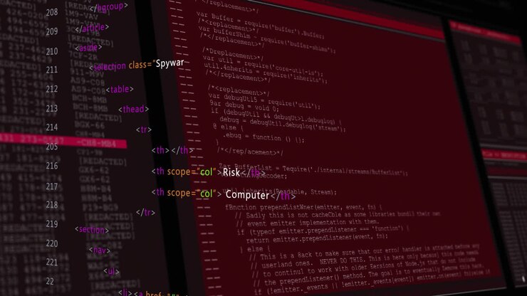 Animation af røde linjer over databehandling på mørk baggrund