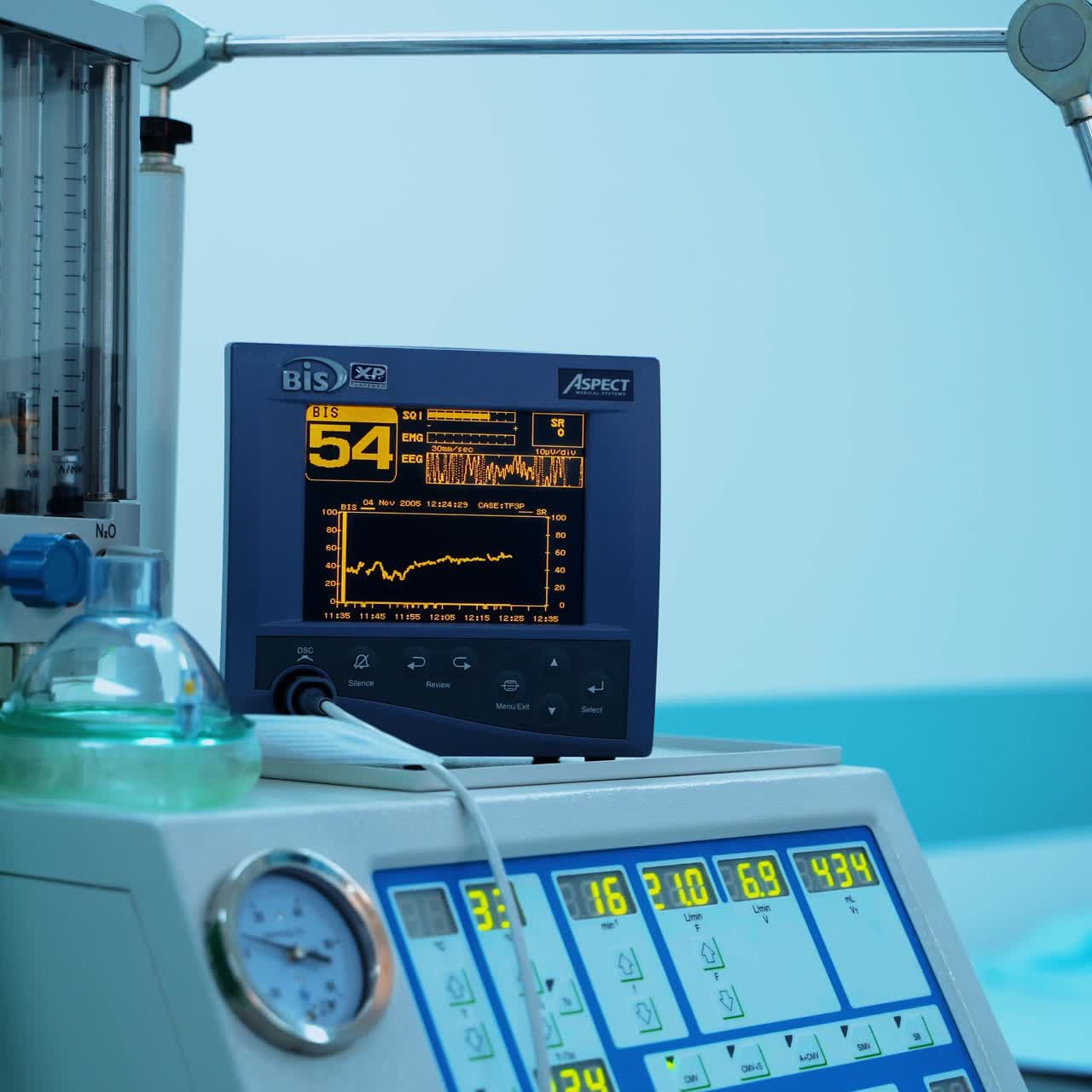 Intensive care unit with artificial lung ventilation apparatus. Mechanical ventilation equipment.