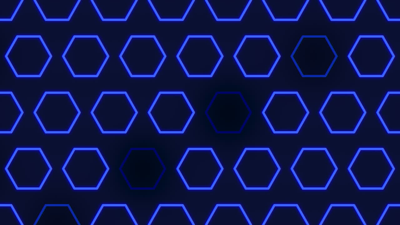 Abstract digital art displaying a harmonious arrangement of blue lines forming a hexagonal pattern against a black backdrop, evoking a sense of order and symmetry