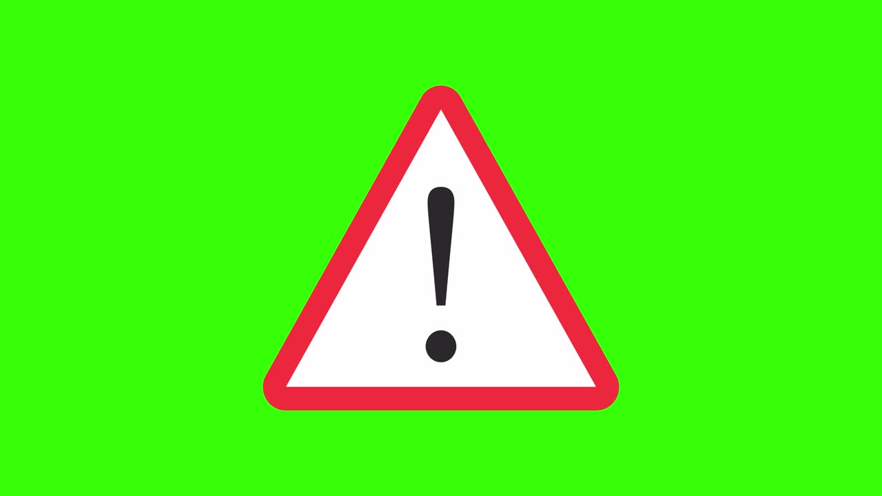 Warning sign animation. Danger or attention sign. Green background. 4K