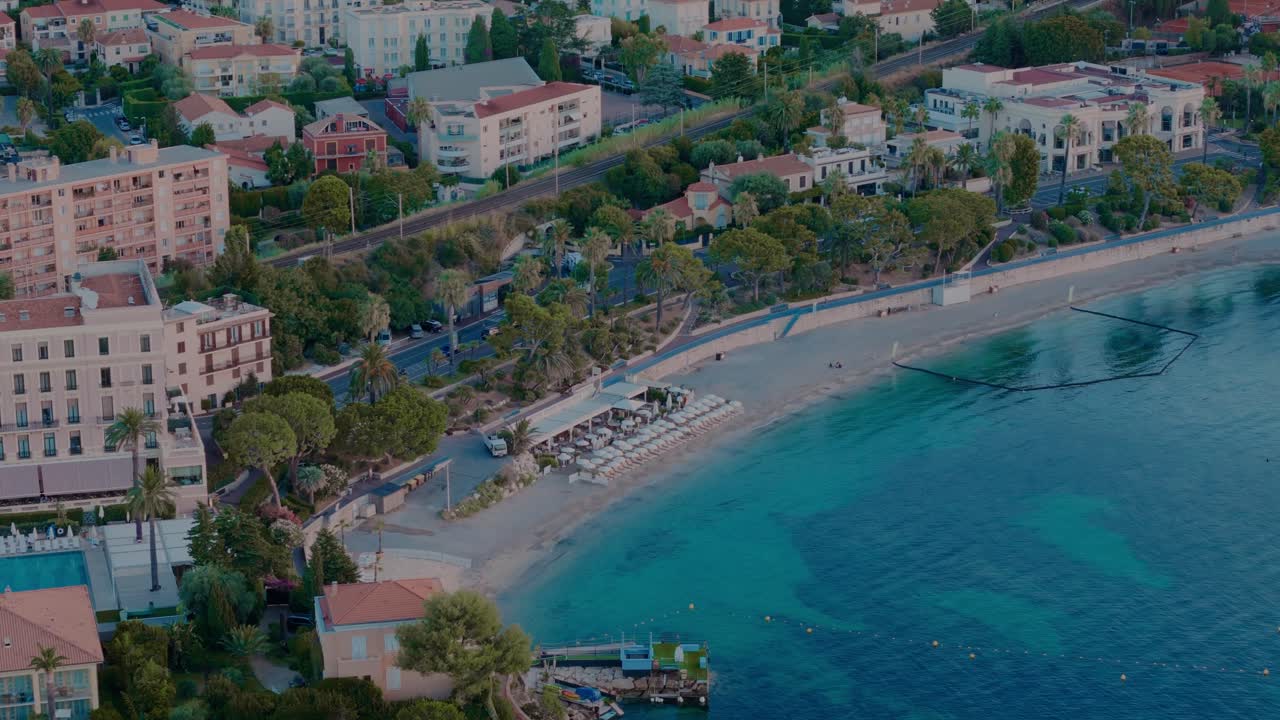 Aerial View Of Empty Sandy Beach Along Coastline Town, Cap-Ferrat In French Riviera, Côte D'Azur France