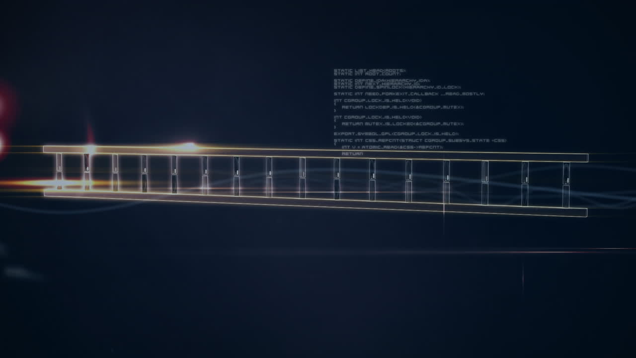 animación del procesamiento de datos sobre un fondo negro con luces y dna