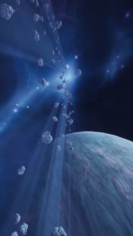 a large cluster of asteroids near an unknown planet vertical