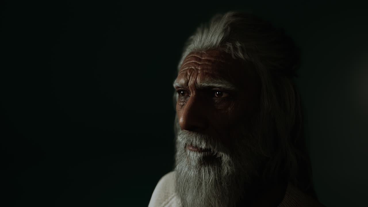 Portrait of old indian man with bushy beard