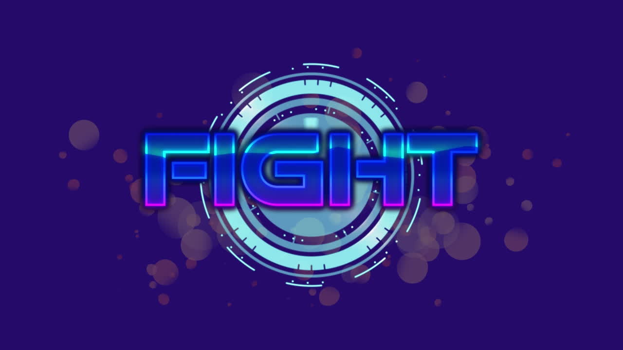 animación del texto de la lucha sobre el escaneo del alcance y puntos en fondo azul