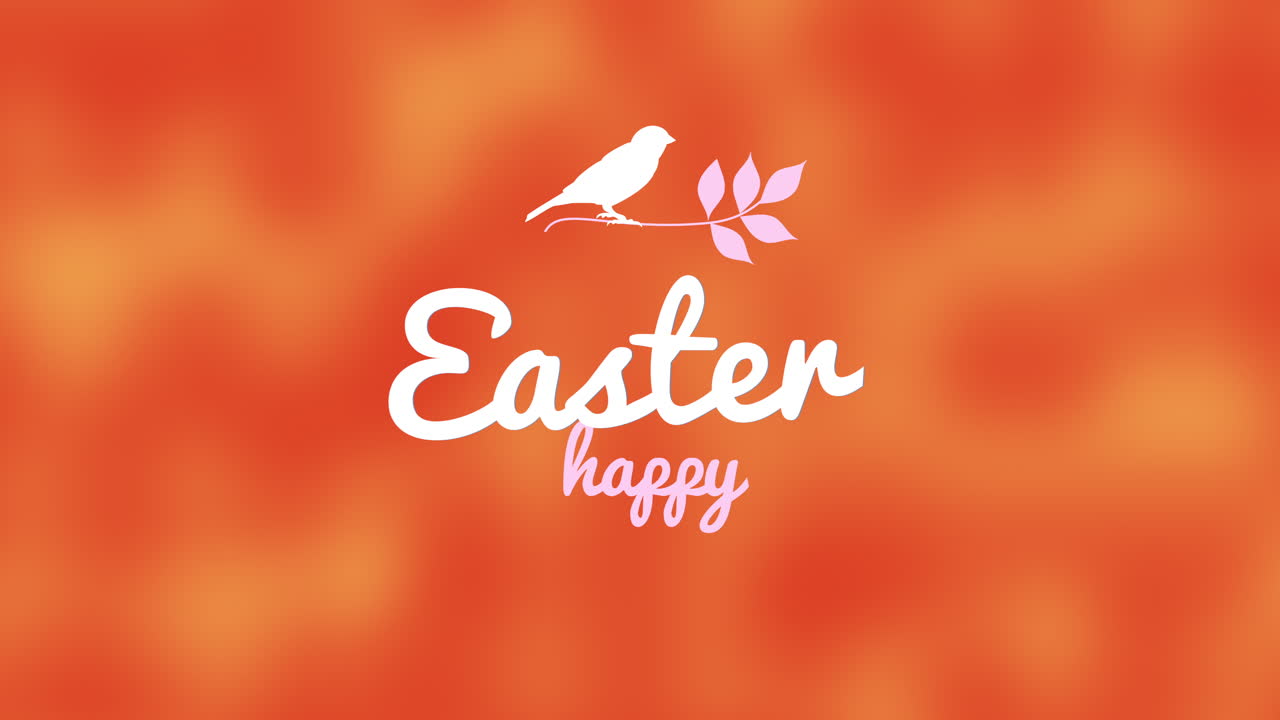 Buona Pasqua con foglia retrò e uccello su sfumatura arancione