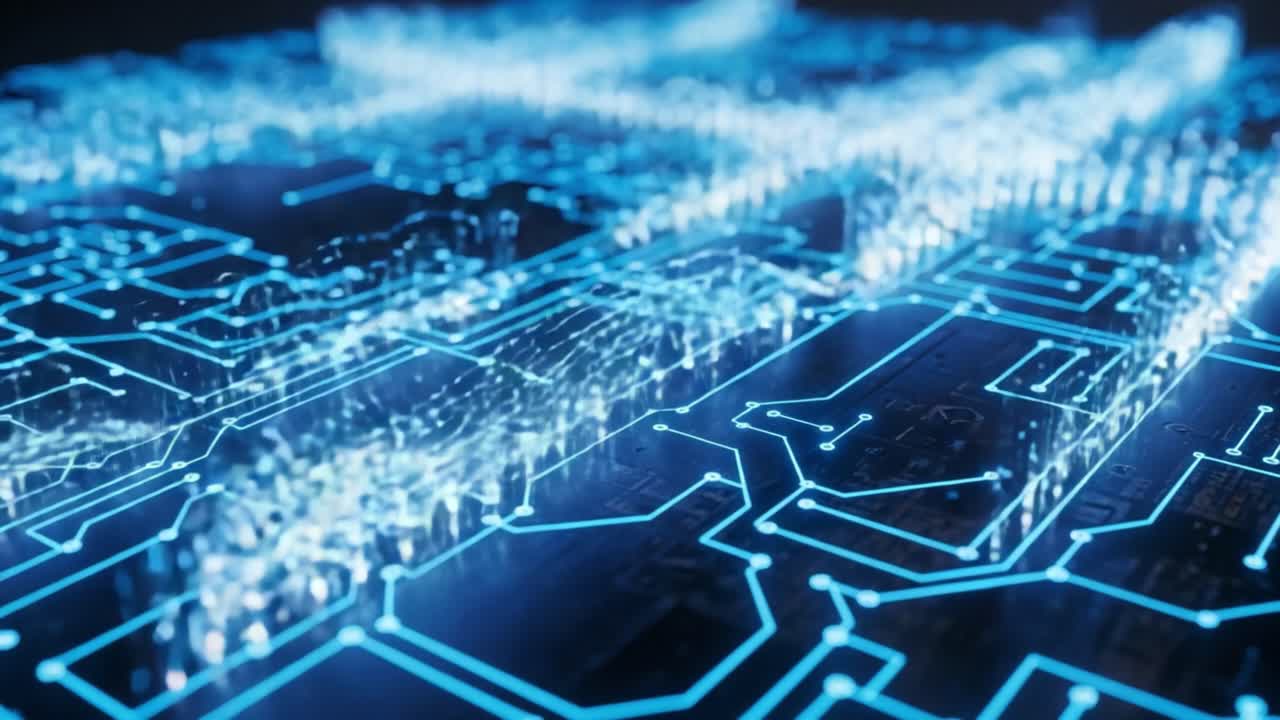 Exploring the Depths of Digital Connectivity: A Radiant Circuit Board Illuminated with Electric Blue Light, Showcasing Complex Patterns and Data Flow in the Modern Technological Landscape
