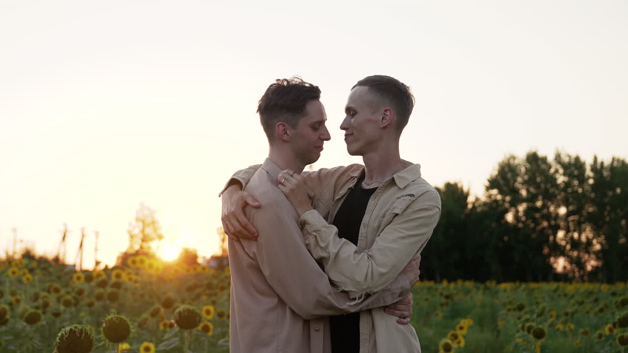 Happy couple hugging outdoors