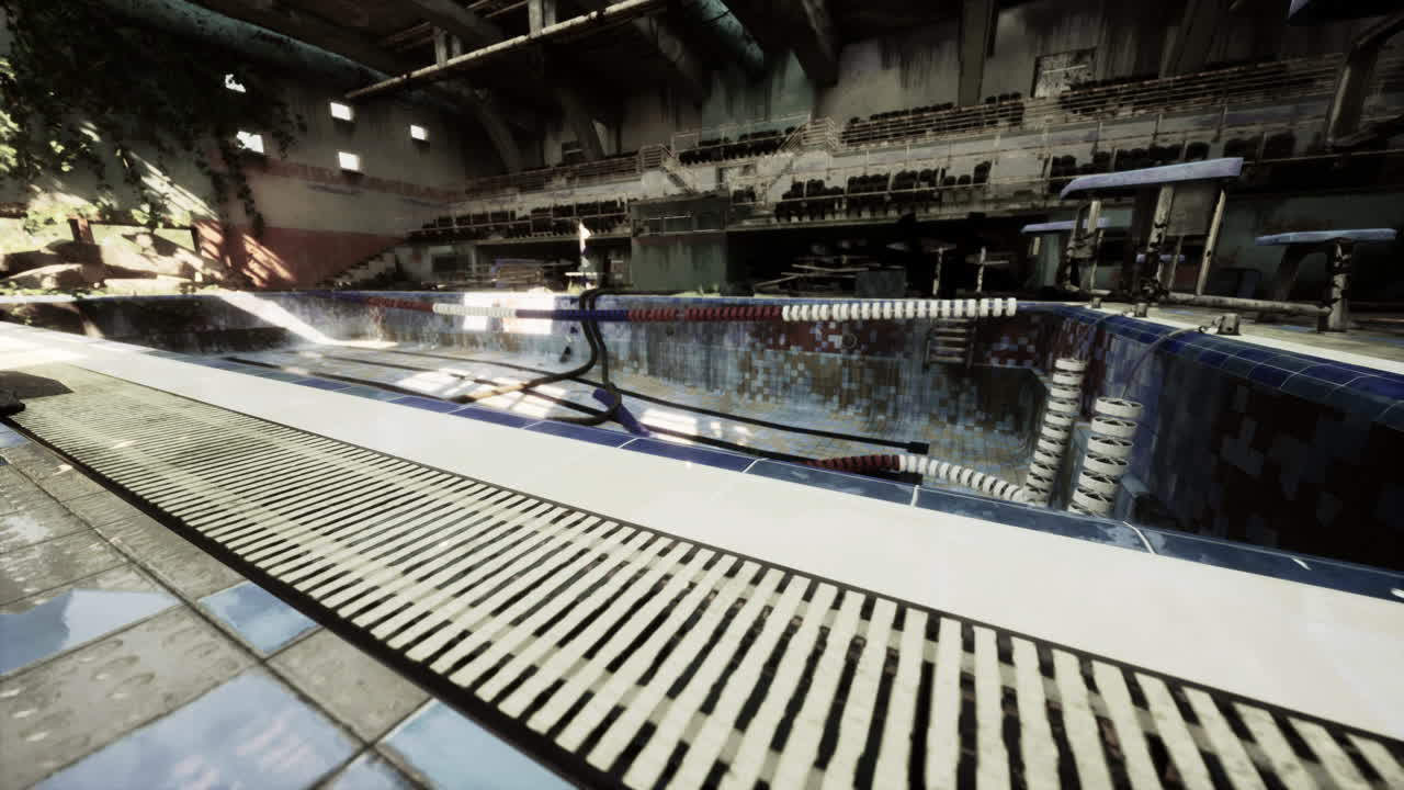 폐허 된 건물 에 있는 버려진 수영장