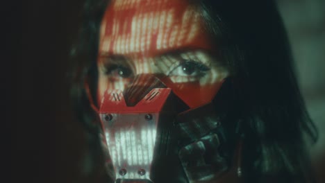 Woman with Cyberpunk Mask in the Dark