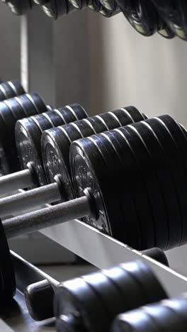 close-up of young concentrated woman with headphones lifting dumbbells in a gym by the outdoor swimming pool on the background, slow motion
