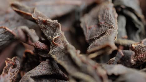 black large-leaf tea super macro close up.