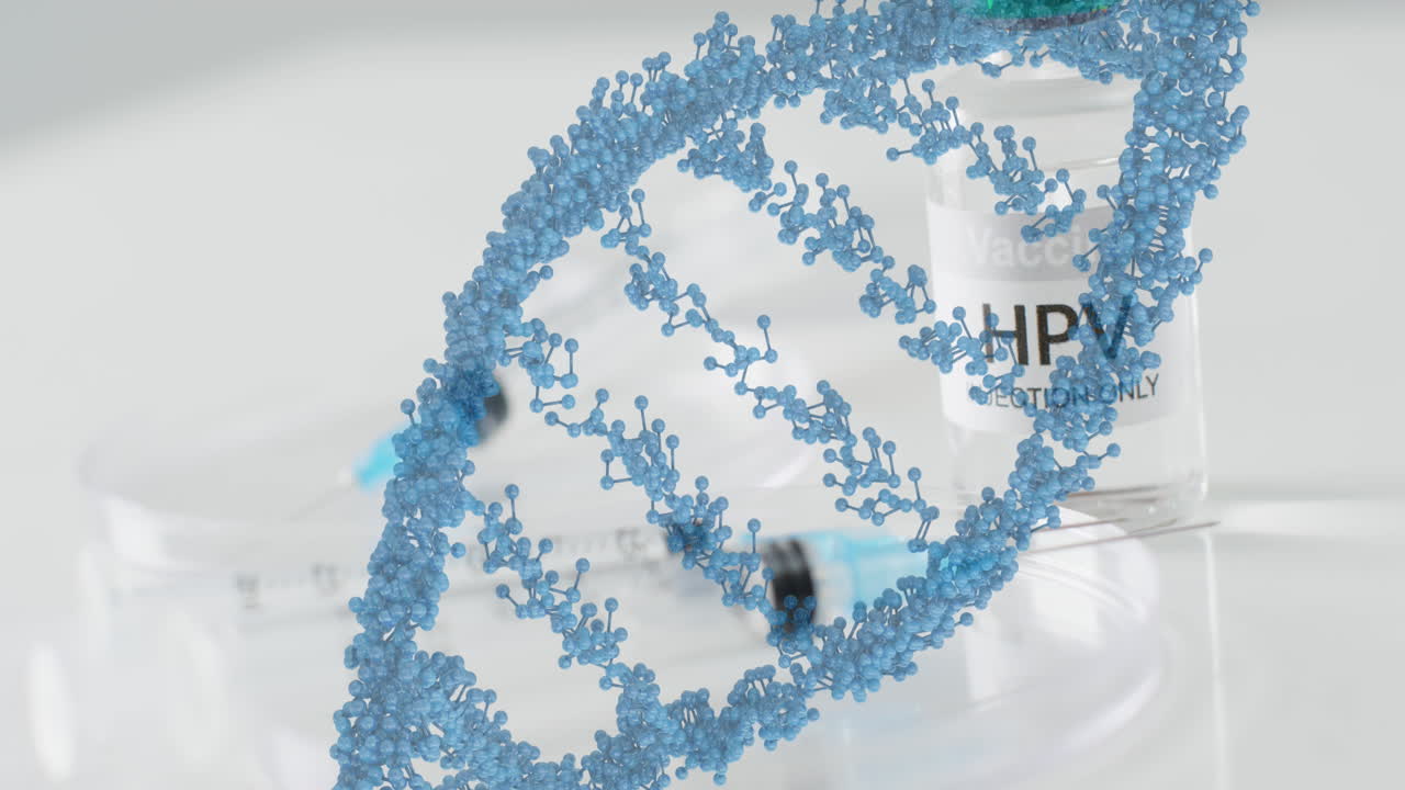 hpv 백신 위의 dna 줄무의 애니메이션
