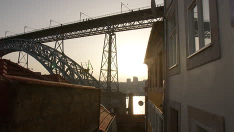 dom luis i bridge with bright sky in the background. wide shot
