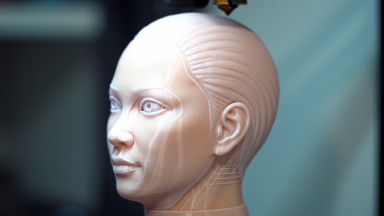 3D Printing Process of a Realistic Human-like Head Model Showcasing Innovative Technology in Artistic and Realistic Design Development