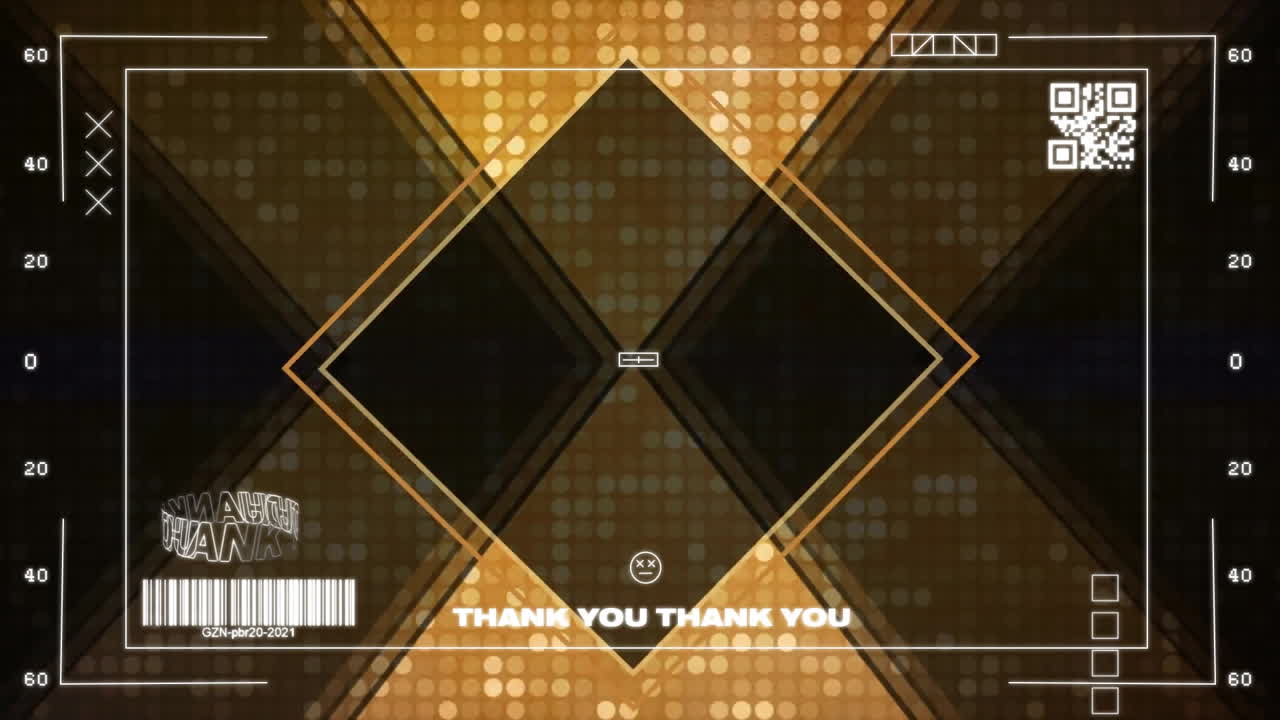 금색과 갈색 다이아몬드 패턴에 감사 문자, qr 코드 및 스캐너 범위의 애니메이션
