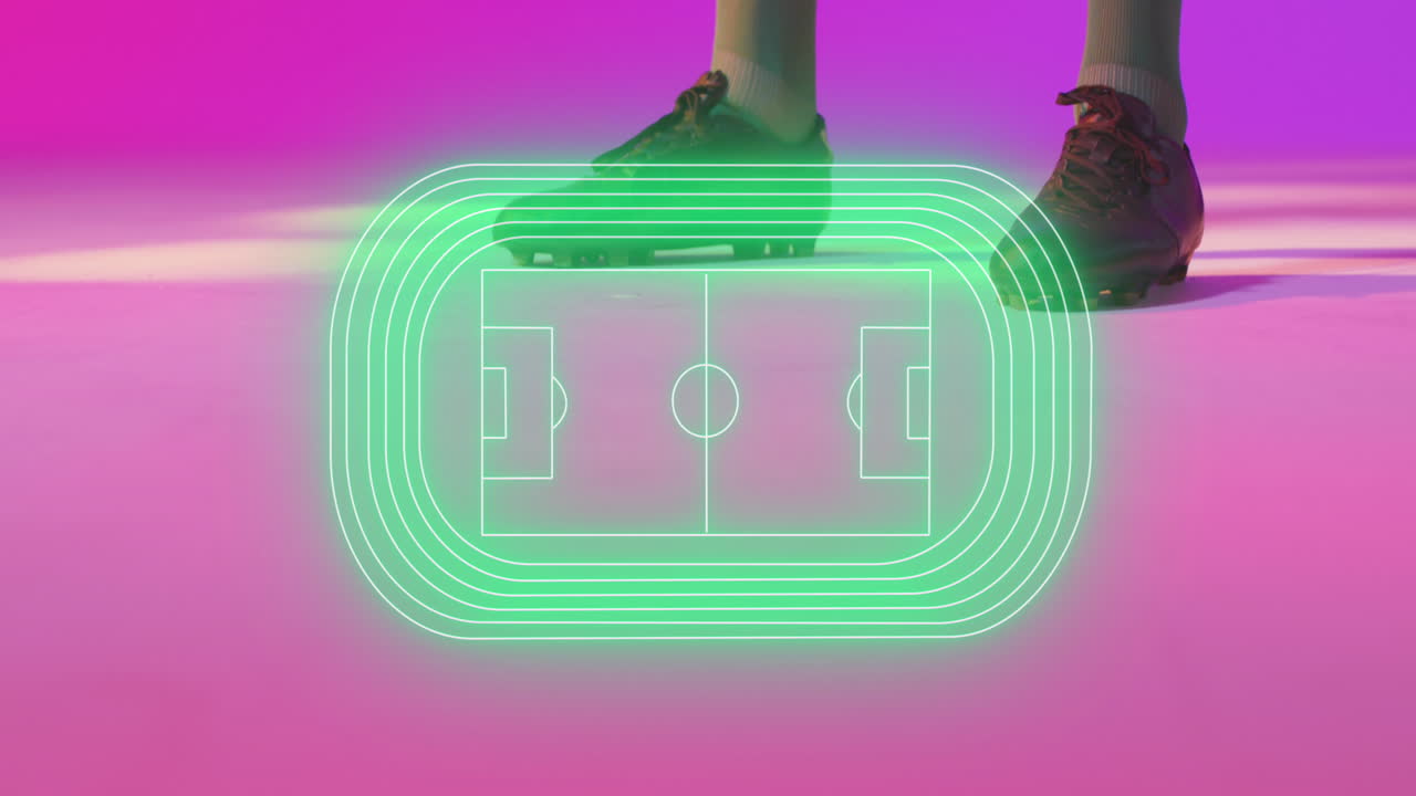 공과 스포츠 경기장과 함께 축구 선수의 애니메이션