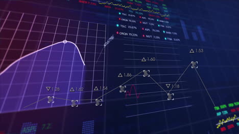 Animation-Von-Grafiken,-Diagrammen-Und-Der-Verarbeitung-Finanzieller-Daten-Auf-Schwarzem-Hintergrund