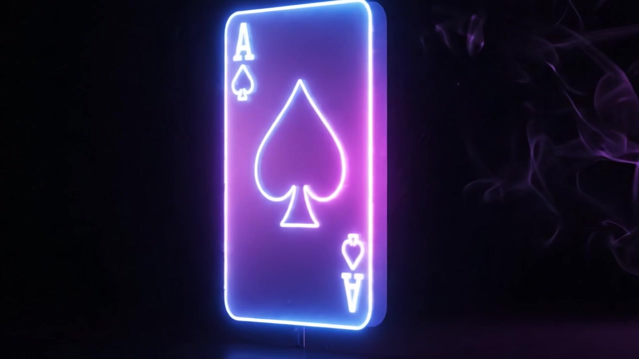 Illuminated Ace of Spades Playing Card in Neon Glow Creating a Vivid and Eye-Catching Visual Experience with Striking Colors Against a Dark Background