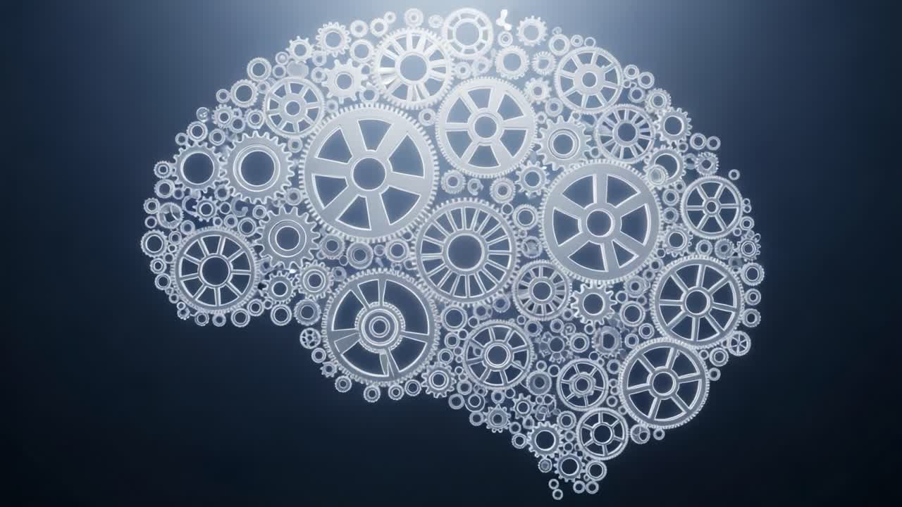 A Conceptual Representation of the Human Brain Composed of Intricate Gears, Symbolizing Thought Processes and Mechanical Functions of Intelligence