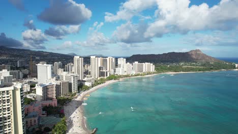 Beautiful-4k-aerial-drone-shot-gliding-past-luxury-beach-front-hotels-on-this-tropical-island-vacation-destination