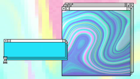 animation of window with pink and blue abstract swirl on abstract pastel desktop