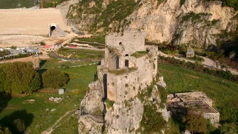 orbit shot of old mselha romanian fortless, batroun, lebanon, middle east