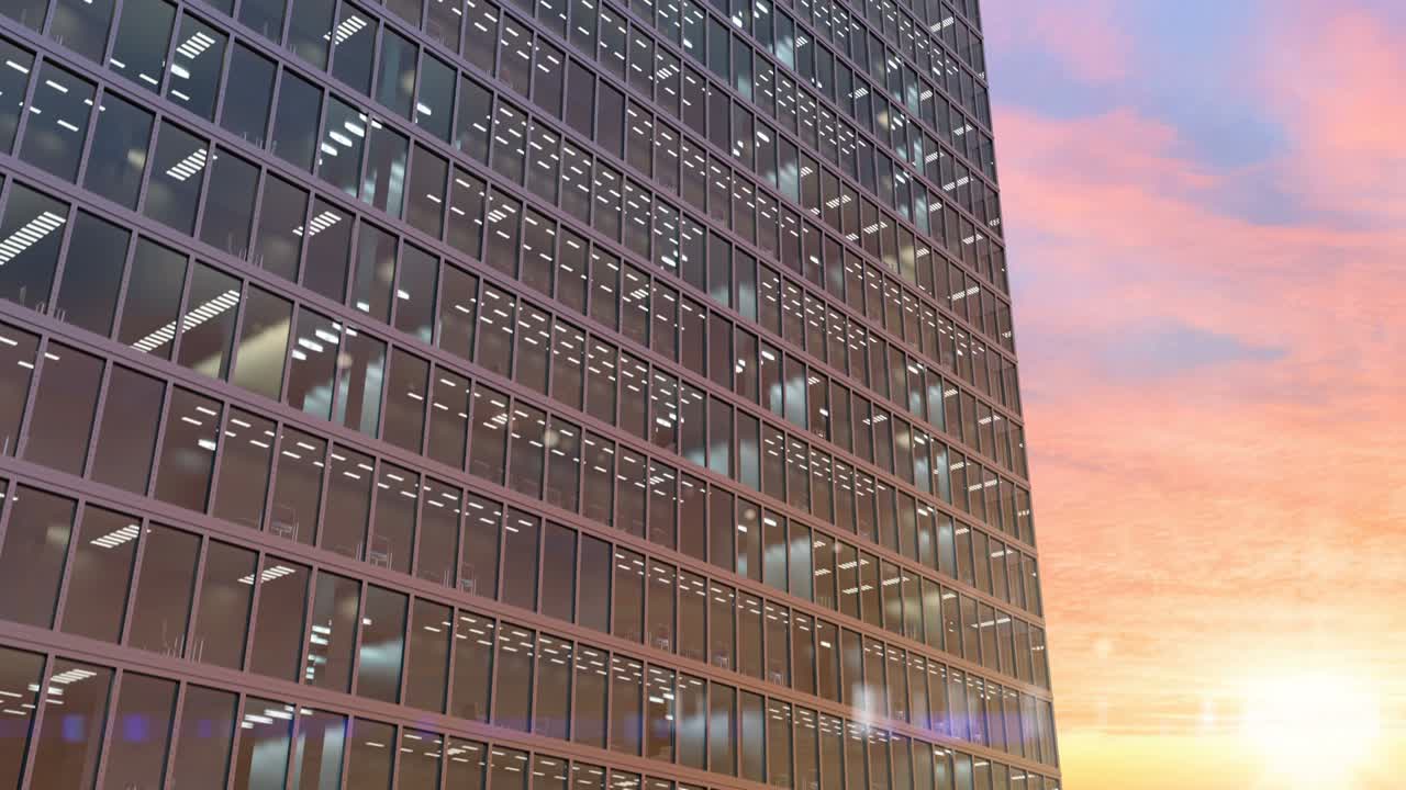 vista aérea de bienes raíces en el edificio de oficinas de rascacielos de gran altura, en bucle