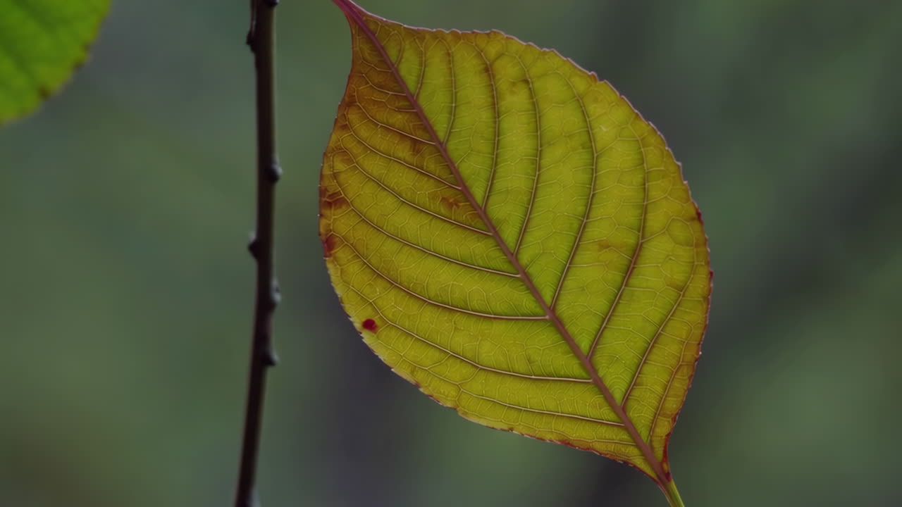 Close-up of a Vibrant Green Leaf and Autumn Leaf