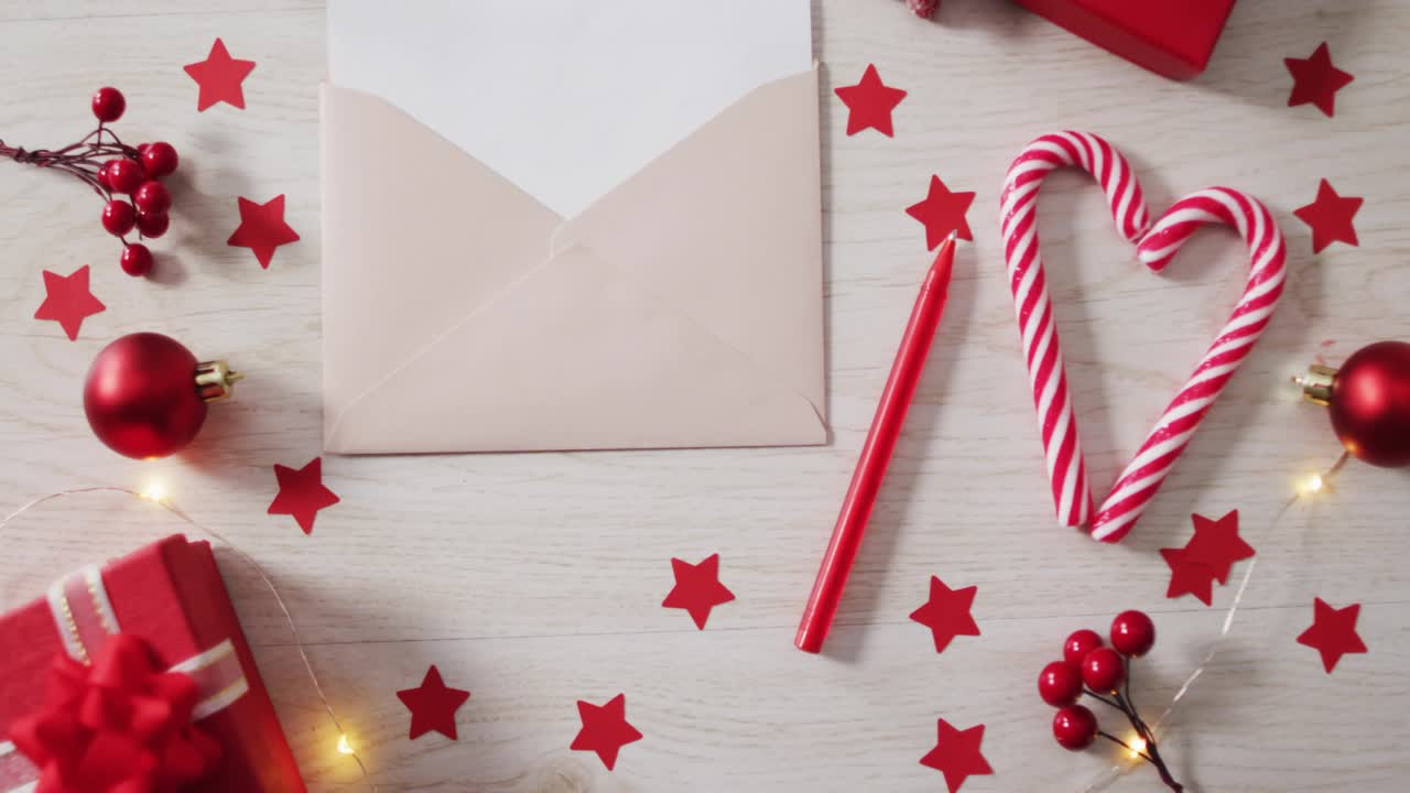 Script overlay appearing, causing neon red text over envelope, zooming, inviting clicks