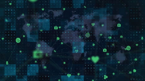 animation of network of connections with icons and data processing