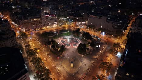 night skyline of catalunya square at barcelona in catalonia spain. night city landscape. financial district. catalunya square at catalonia spain. highrise buildings scenery.