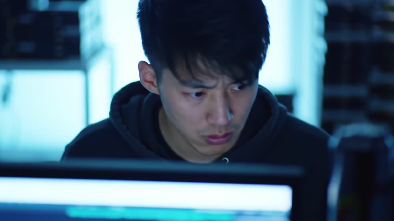 Intense Focus Captured in Two Frames: A Close-Up on Determination and Concentration in a Dimly Lit Environment