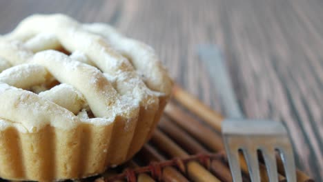 close-up of a small, delicious apple pie