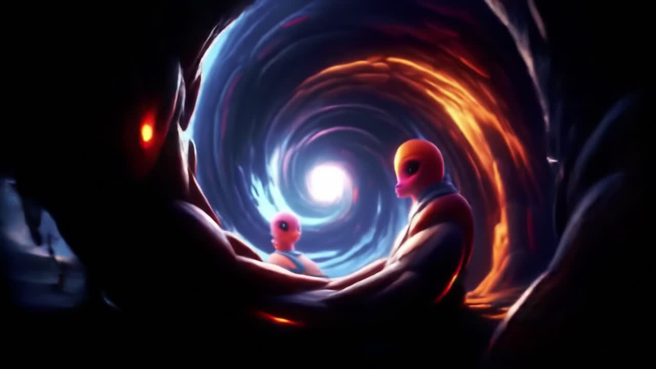 Abstract Vortex Tunnel with Fantasy Creatures