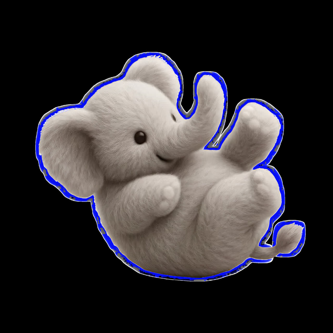 Cute fluffy elephant illustration animation isolated asset, transparent 4K video, alpha channel