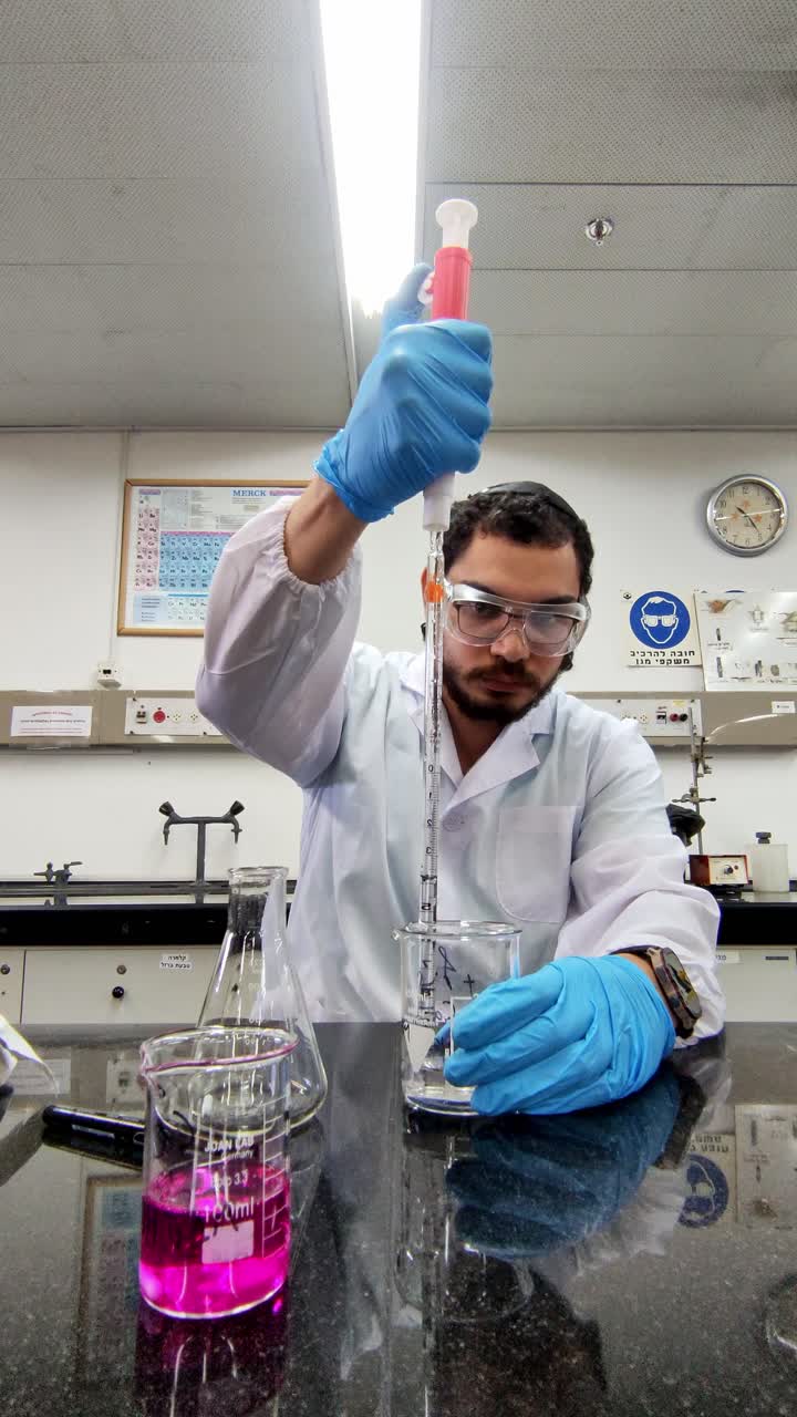 Scientist Using an Erlenmeyer Flask and pipette in Laboratory