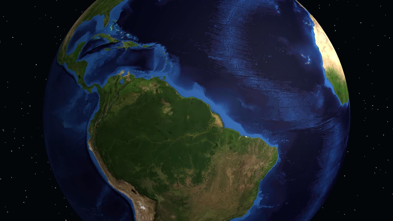 Un globo digitale ruota e zooma su Popayán, Colombia, con sovrapposizione di dati e una puntina di localizzazione.