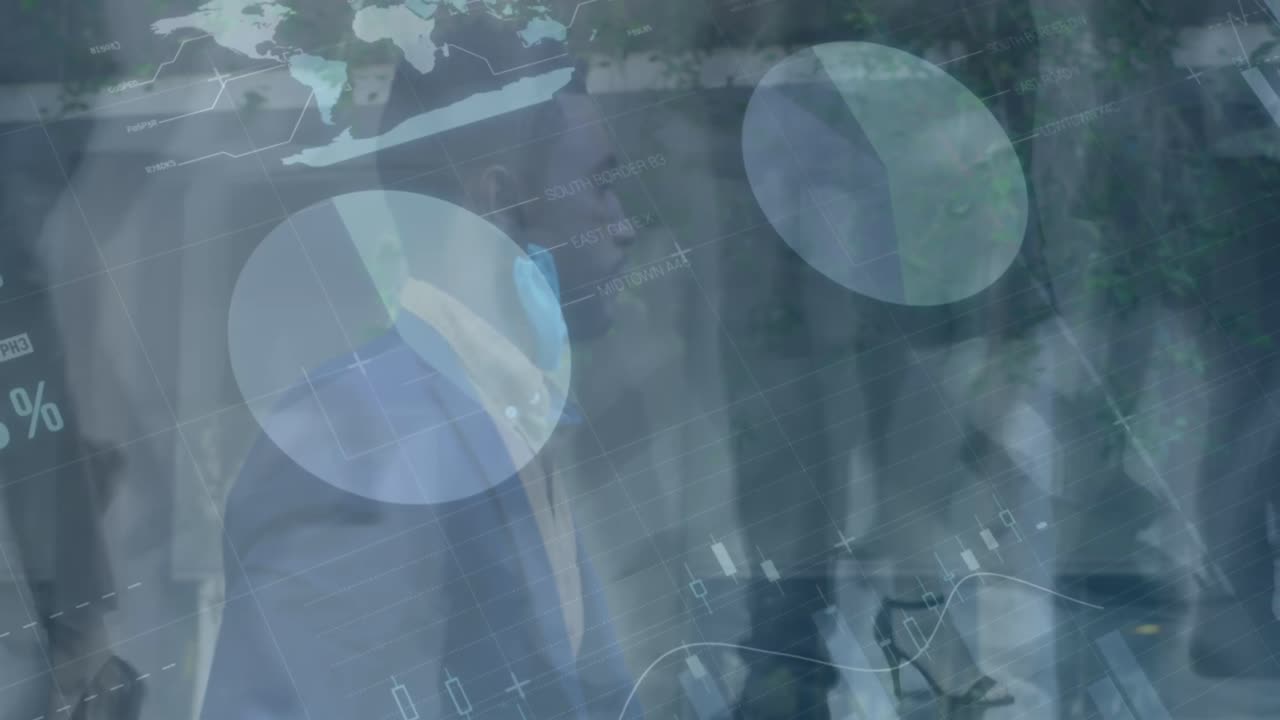 animación del procesamiento de datos sobre diversas personas de negocios caminando