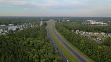 aerial view around traffic on interstate 295, in north jacksonville, usa - circling, drone shot