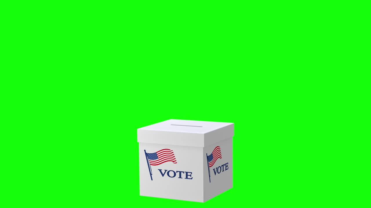 USA Election election box Isolated on green screen VOTE ballot chroma Waving Unated States of America flag Waving USA flag