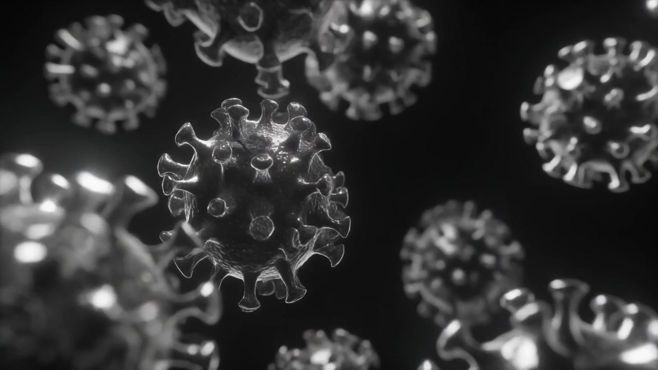Microscopic View of Floating Coronavirus Cells
