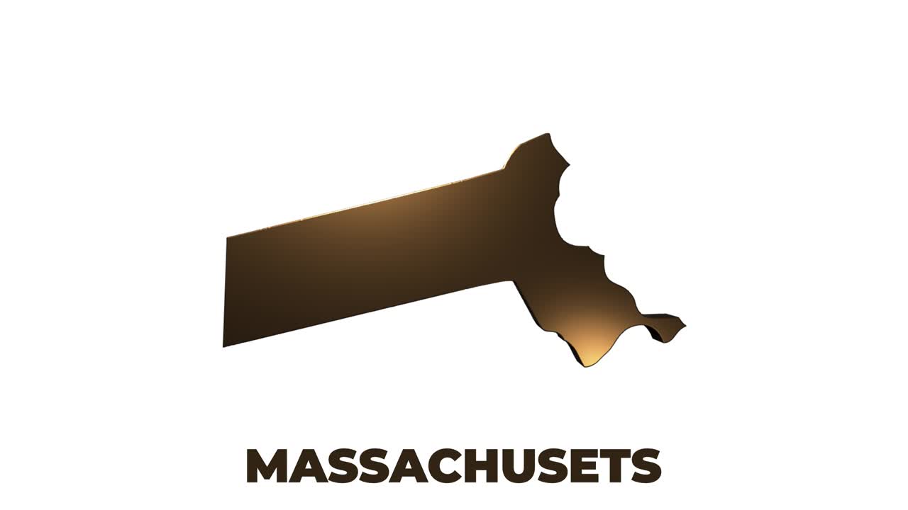 미국 매사추세츠 주 - 지도에서 애니메이션 3d 골드 위치 마커 - 비디오에서 화면 투명 모드와 함께 사용하기 쉽습니다.