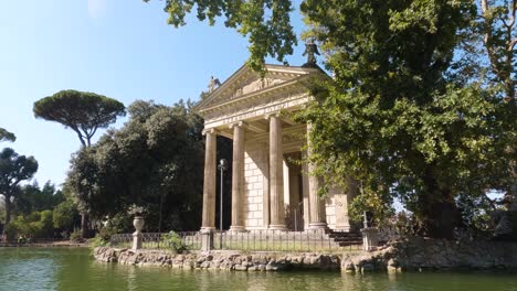 Temple-of-Aesculapius---Close-Up-View-in-Villa-Borghese,-Rome,-Italy