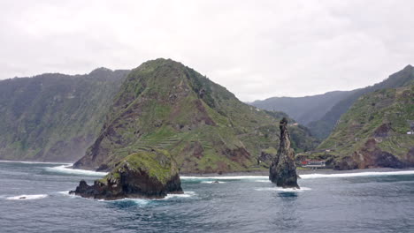 beautiful seascape of funchal coast. aerial circle pan