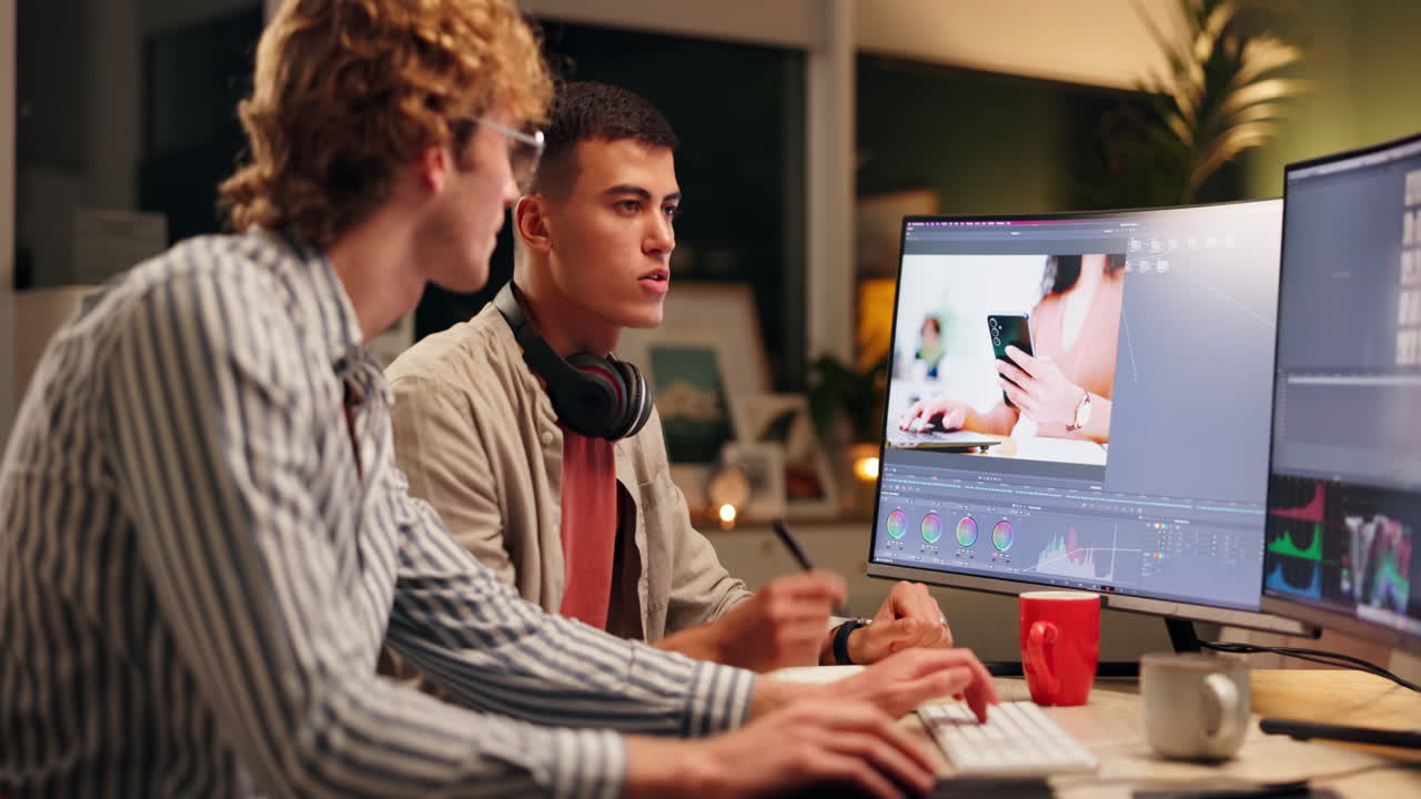 Two men working on computer