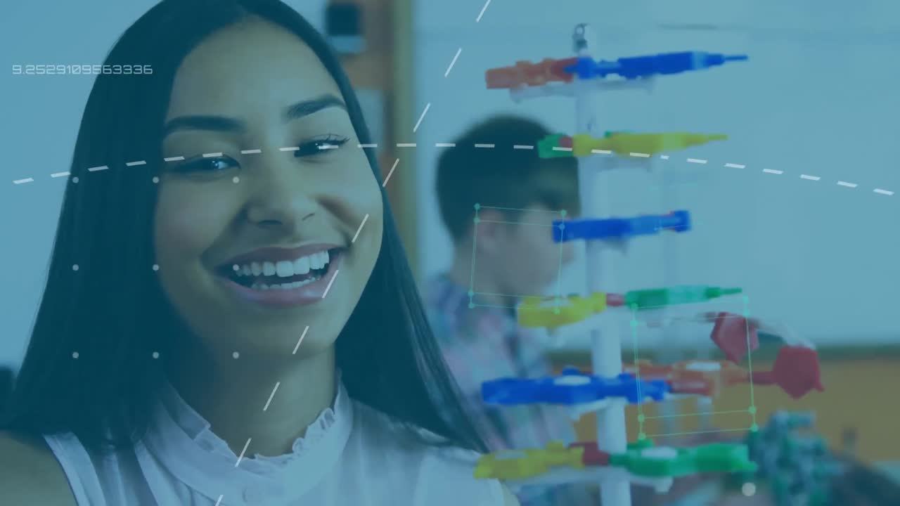 animación de una red de conexiones sobre una escolar en la clase de ciencias