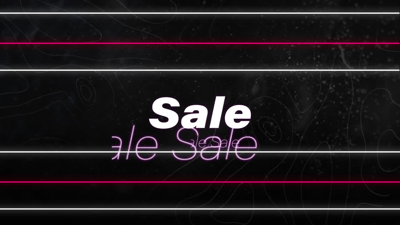 黒い背景に、白と赤の動く線と共に白い「SALE」テキストのアニメーション