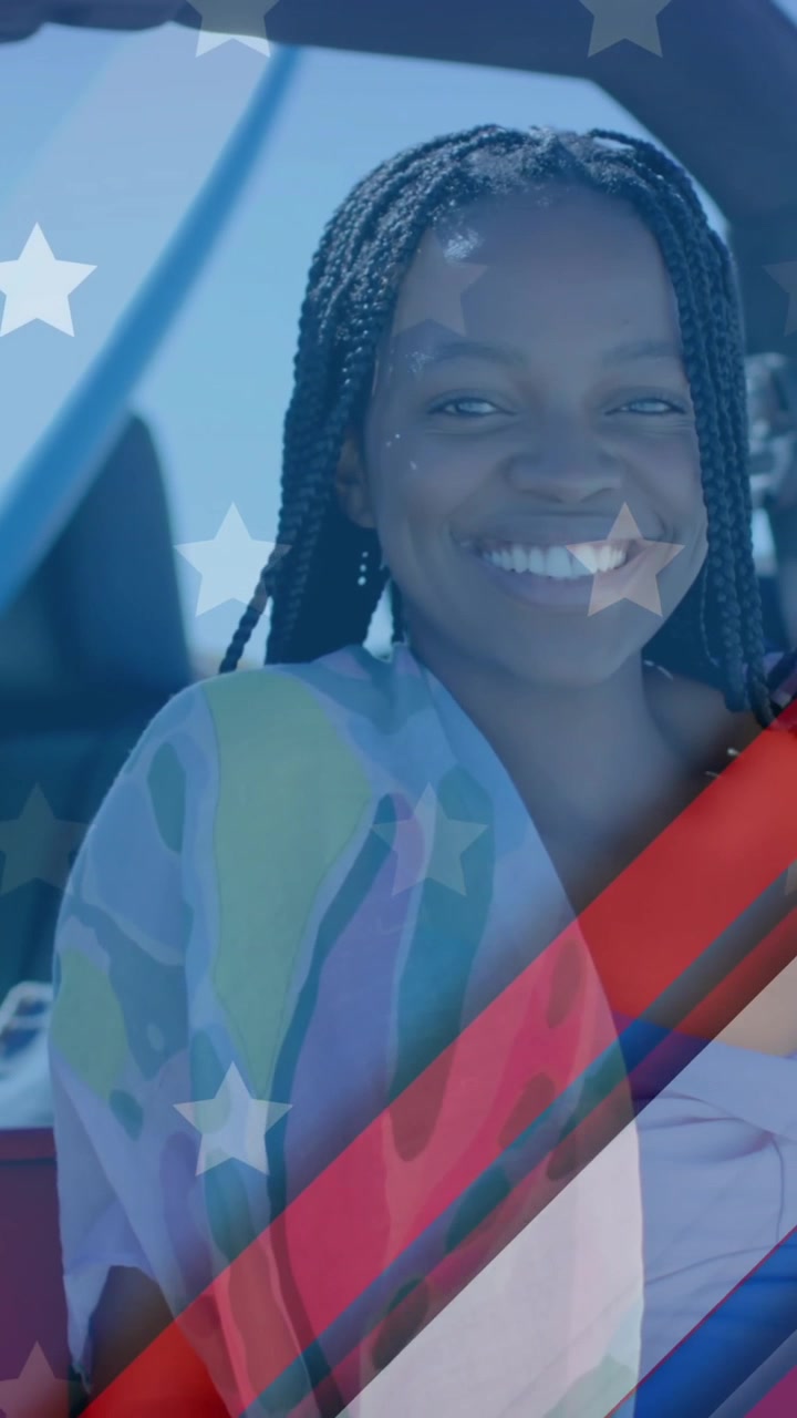 Animazione della bandiera degli Stati Uniti su una donna afroamericana
