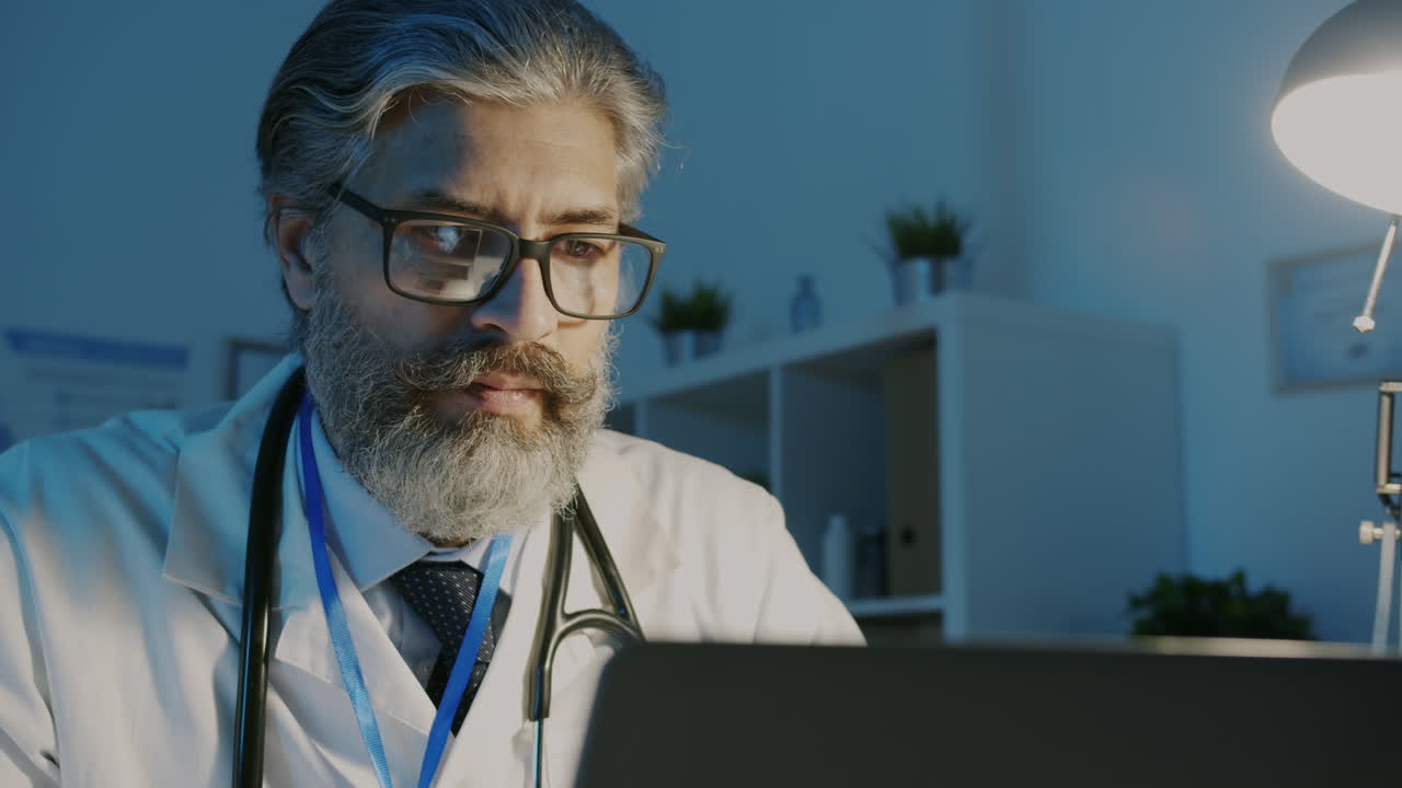 Doctor Working Late at Night